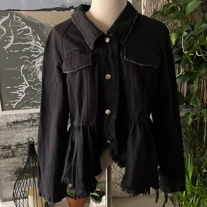 🖤 Free People Unique black denim jacket with fringe hem.